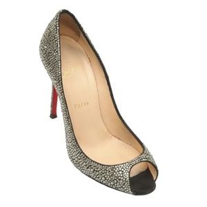 CHRISTIAN LOUBOUTIN Pump Crystal Black Suede Sexy Strass Peep Toe Heels 38 $3295
